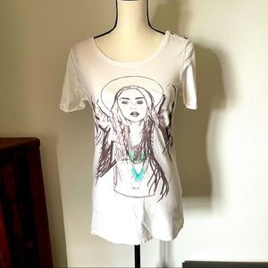 Maison Scotch & Soda Boho Cowgirl White Long T-Shirt Medium